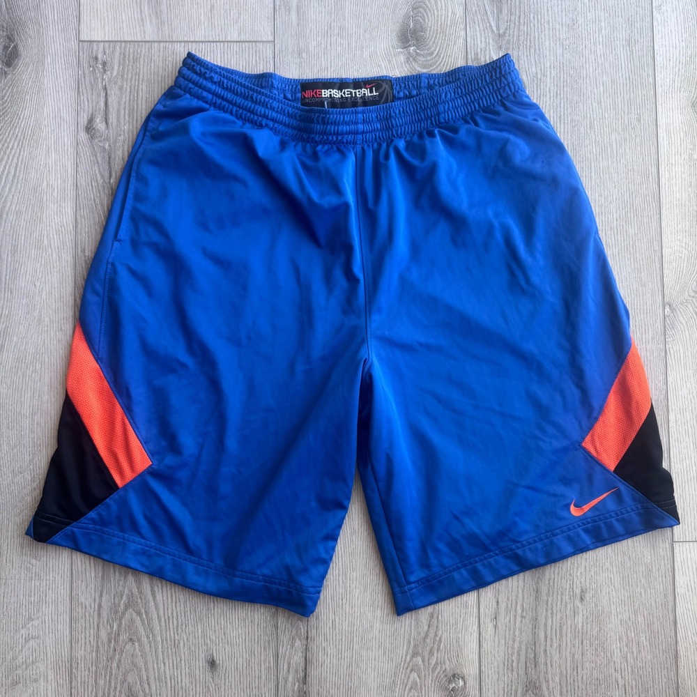 Nike Basketball Shorts Mens Large Blue Orange Black Athletic Gym Mesh Swoosh